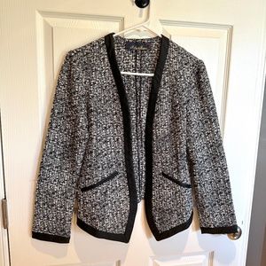 Vegan Leather and Wool Blend Tweed, Black / White Blazer Jacket